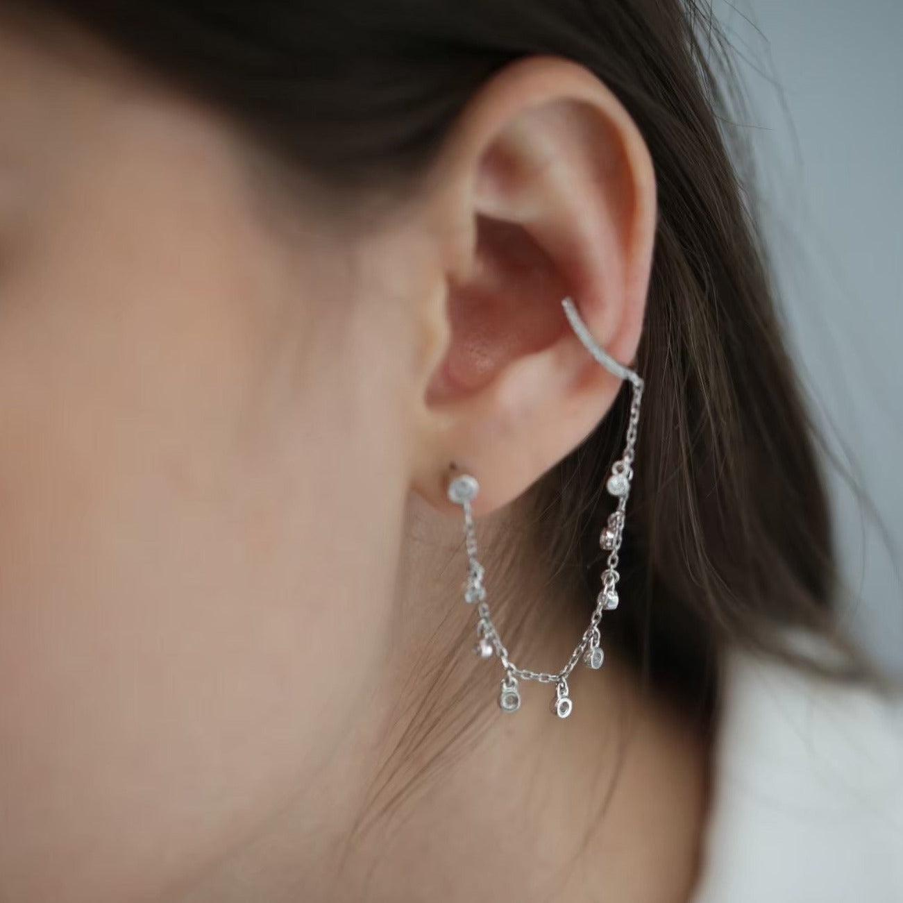 Ava Diamond Round Chain Ear Cuffs